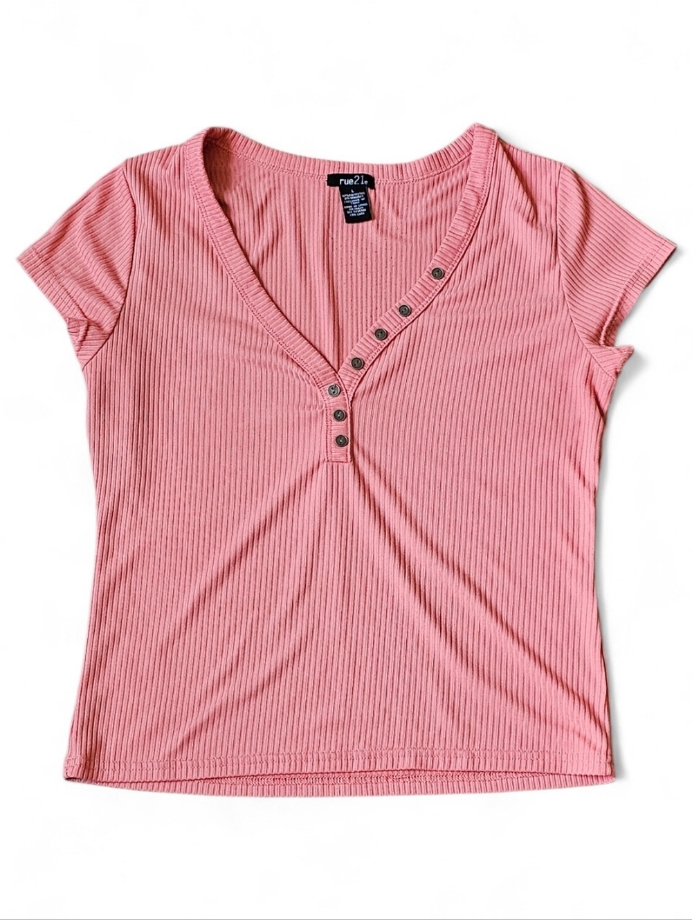 Rue21 Ribbed Henley Top Pink Size L